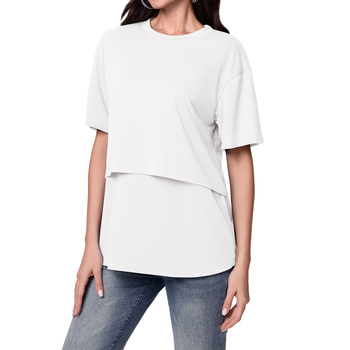 Tricou de maternitate pentru alăptare, pulover, mâneci scurte, guler rotund, croială slim