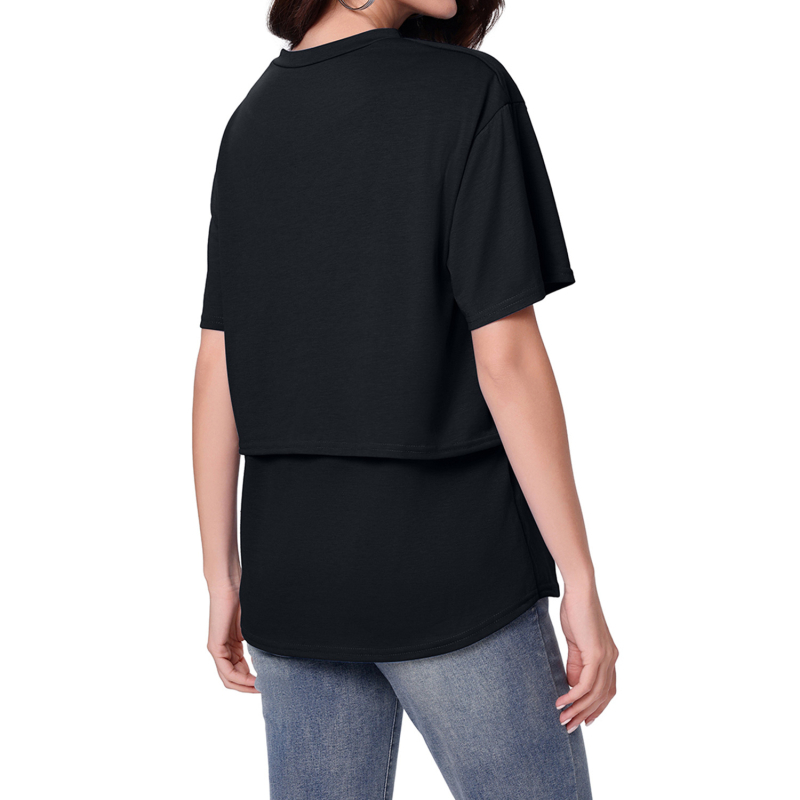 Tricou de maternitate pentru alăptare, pulover, mâneci scurte, guler rotund, croială slim