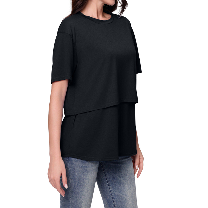 Tricou de maternitate pentru alăptare, pulover, mâneci scurte, guler rotund, croială slim