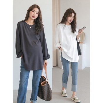 Nėštystės palaidinė pavasariui su ilgomis rankovėmis, apvaliu kaklu, 70–80% medvilnės, gaivus ir saldus stilius