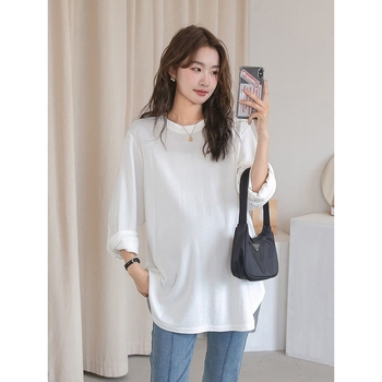 Nėštystės palaidinė pavasariui su ilgomis rankovėmis, apvaliu kaklu, 70–80% medvilnės, gaivus ir saldus stilius