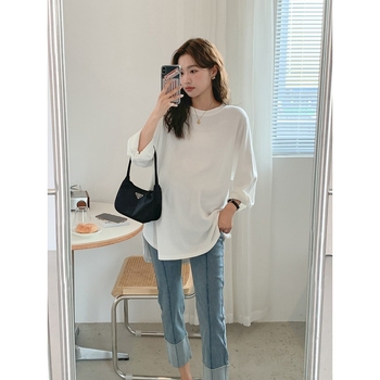 Nėštystės palaidinė pavasariui su ilgomis rankovėmis, apvaliu kaklu, 70–80% medvilnės, gaivus ir saldus stilius