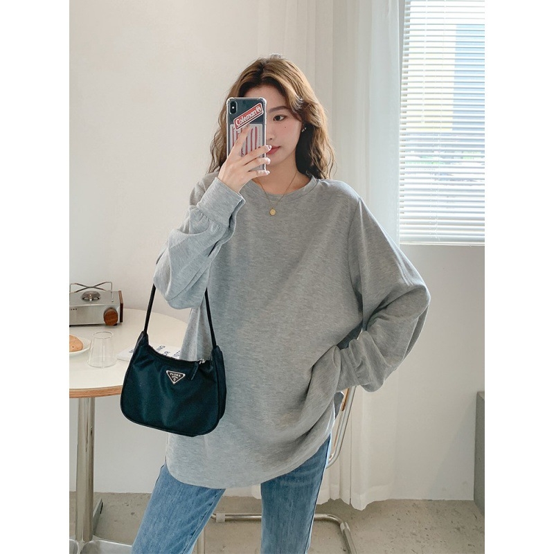 Nėštystės palaidinė pavasariui su ilgomis rankovėmis, apvaliu kaklu, 70–80% medvilnės, gaivus ir saldus stilius