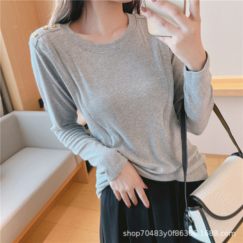 Tricou maternitate de bază pentru primăvară-toamnă, mâneci lungi, guler rotund, deschideri pentru alăptare (stânga și dreapta), croială slim, lungime 50–65 cm