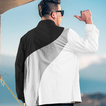 Kapucnis széldzseki UV-védelem, vékony anyagú, laza szabás, színblokkal díszített dizájn, poliészter