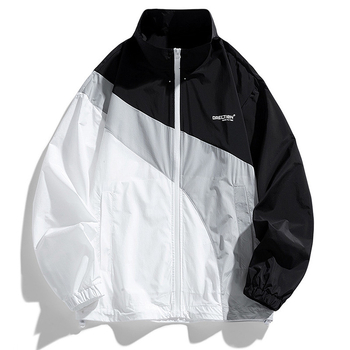 Kapucnis széldzseki UV-védelem, vékony anyagú, laza szabás, színblokkal díszített dizájn, poliészter