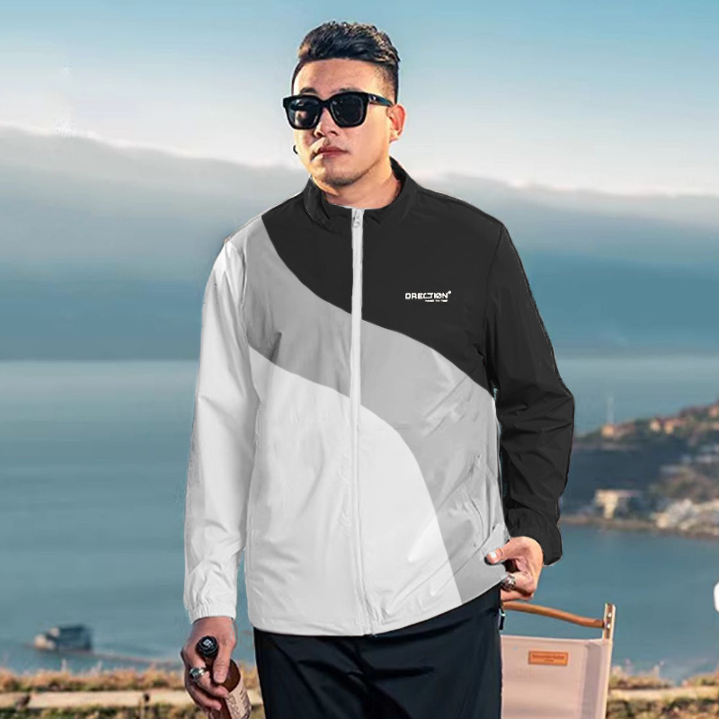 Kapucnis széldzseki UV-védelem, vékony anyagú, laza szabás, színblokkal díszített dizájn, poliészter