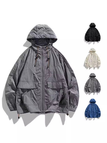 Kapucnival ellátott szélkabát UV-védelemmel, könnyű nylon-keverék anyag, laza szabású, fiataloknak