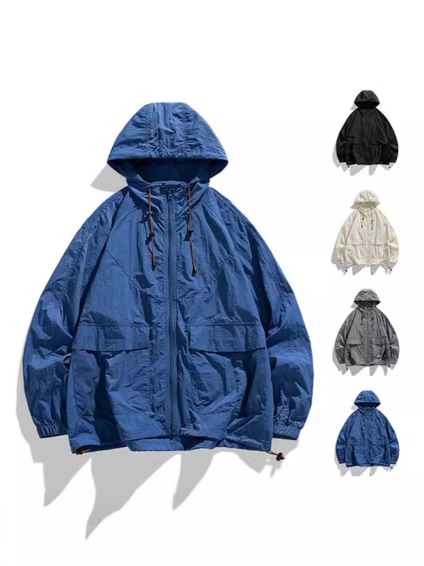 Kapucnival ellátott szélkabát UV-védelemmel, könnyű nylon-keverék anyag, laza szabású, fiataloknak