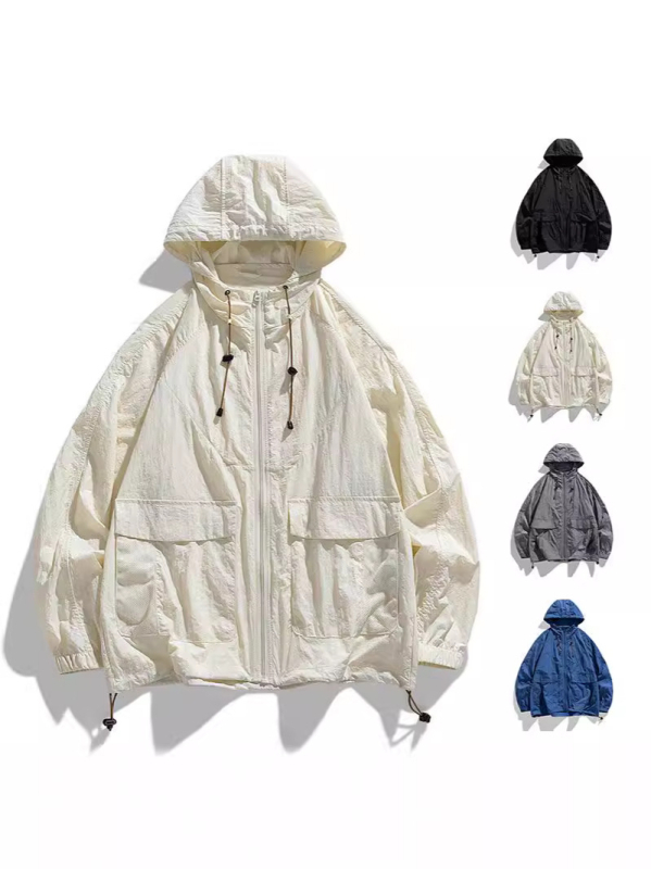 Kapucnival ellátott szélkabát UV-védelemmel, könnyű nylon-keverék anyag, laza szabású, fiataloknak