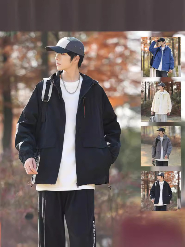 Kapucnival ellátott szélkabát UV-védelemmel, könnyű nylon-keverék anyag, laza szabású, fiataloknak