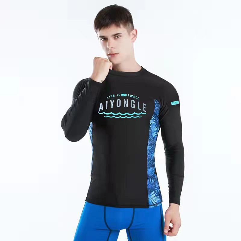 AIYONGLE muški najlonski wetsuit za surfanje, dugi rukav, brzo suši, uzorak usklađivanja boja, ljeto