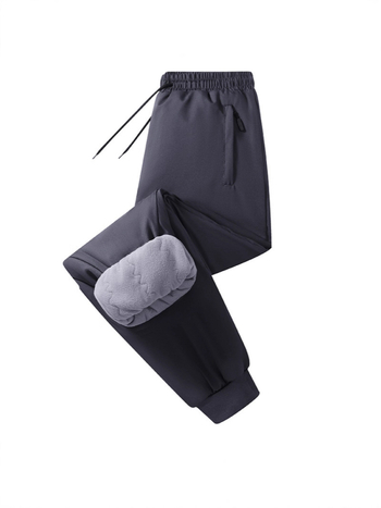 Muške hlače za trening s flis podstavom, ravni kroj, srednji obim struka (Glavni materijal: 100% poliester; Podstava: poliester; Debljina: fleece; Struk: srednji obim)