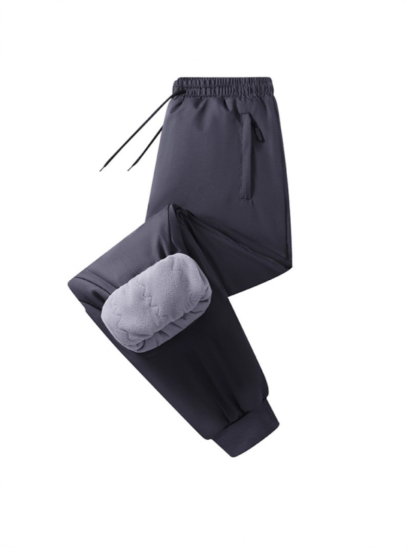 Muške hlače za trening s flis podstavom, ravni kroj, srednji obim struka (Glavni materijal: 100% poliester; Podstava: poliester; Debljina: fleece; Struk: srednji obim)