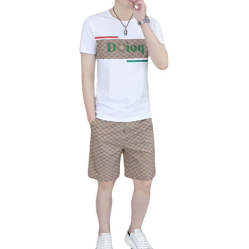 Ανδρικό πλεκτό σετ σε χαλαρή γραμμή με τοπ με κοντά μανίκια και σορτς, πολυεστέρας