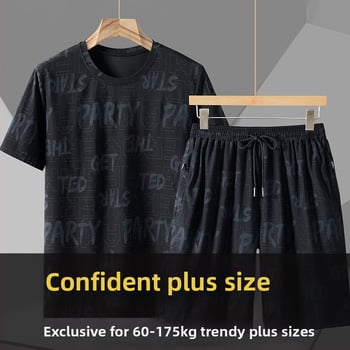 Ανδρικό σετ Quick-Dry από νάιλον Ice Silk, κοντομάνικο T‑Shirt, παντελόνι 3/4, Άνοιξη 2023