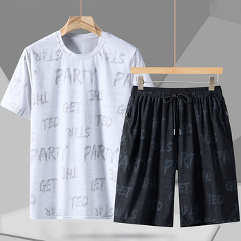 Ανδρικό σετ Quick-Dry από νάιλον Ice Silk, κοντομάνικο T‑Shirt, παντελόνι 3/4, Άνοιξη 2023