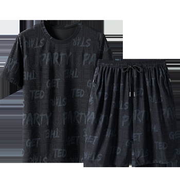 Ανδρικό σετ Quick-Dry από νάιλον Ice Silk, κοντομάνικο T‑Shirt, παντελόνι 3/4, Άνοιξη 2023