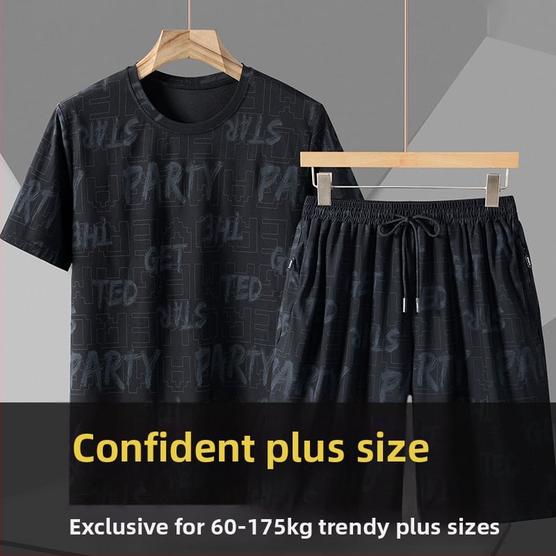 Ανδρικό σετ Quick-Dry από νάιλον Ice Silk, κοντομάνικο T‑Shirt, παντελόνι 3/4, Άνοιξη 2023