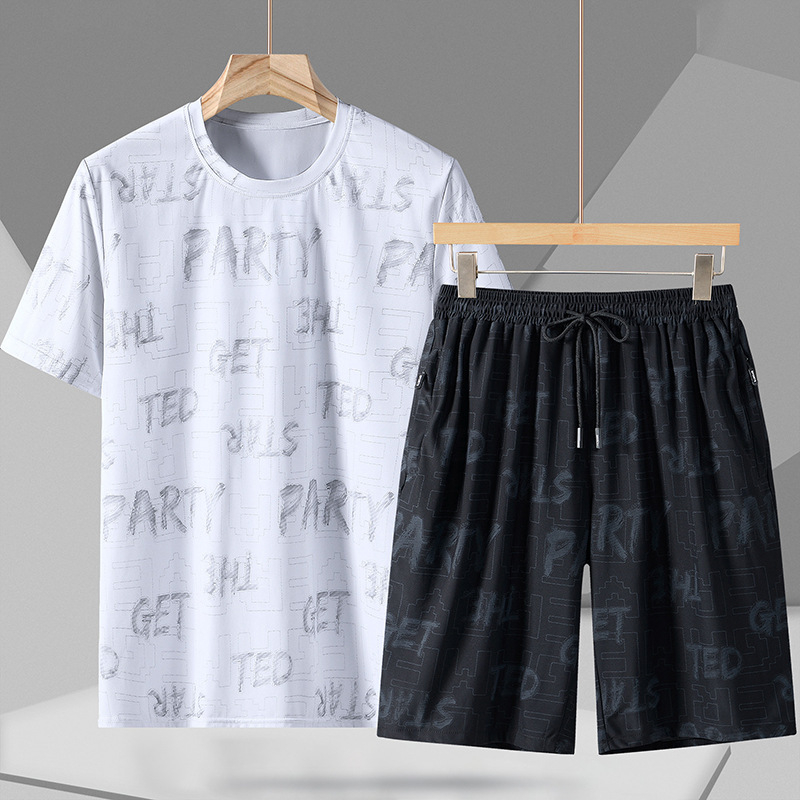 Ανδρικό σετ Quick-Dry από νάιλον Ice Silk, κοντομάνικο T‑Shirt, παντελόνι 3/4, Άνοιξη 2023