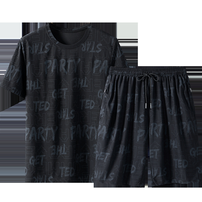 Ανδρικό σετ Quick-Dry από νάιλον Ice Silk, κοντομάνικο T‑Shirt, παντελόνι 3/4, Άνοιξη 2023