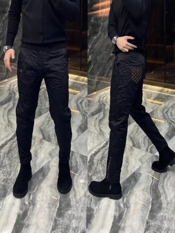 Muške quiltirane pamukaste hlače, ravni kroj, srednji pojas, zima