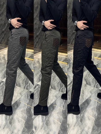 Muške quiltirane pamukaste hlače, ravni kroj, srednji pojas, zima