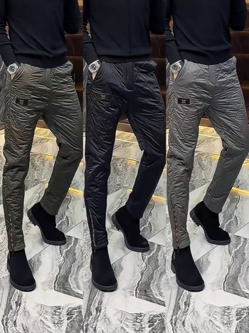 Muške quiltirane pamukaste hlače, ravni kroj, srednji pojas, zima