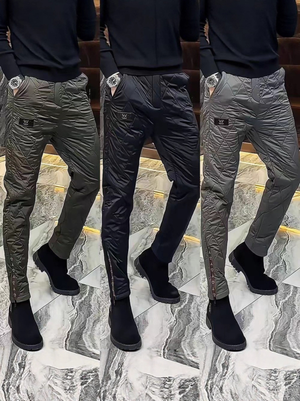 Muške quiltirane pamukaste hlače, ravni kroj, srednji pojas, zima