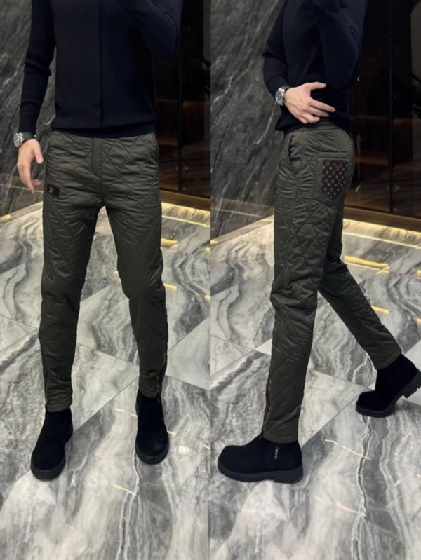 Muške quiltirane pamukaste hlače, ravni kroj, srednji pojas, zima
