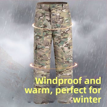 Muške zimske pamučne hlače s kamuflažom, ravni kroj, visok struk, punjenje od svile i pamuka