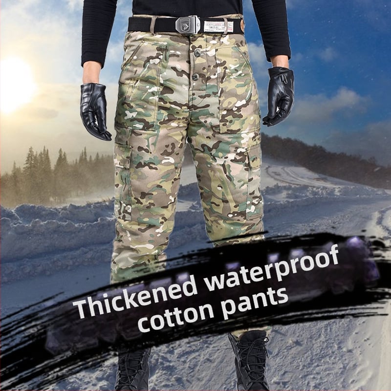 Muške zimske pamučne hlače s kamuflažom, ravni kroj, visok struk, punjenje od svile i pamuka