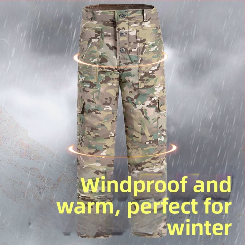 Muške zimske pamučne hlače s kamuflažom, ravni kroj, visok struk, punjenje od svile i pamuka