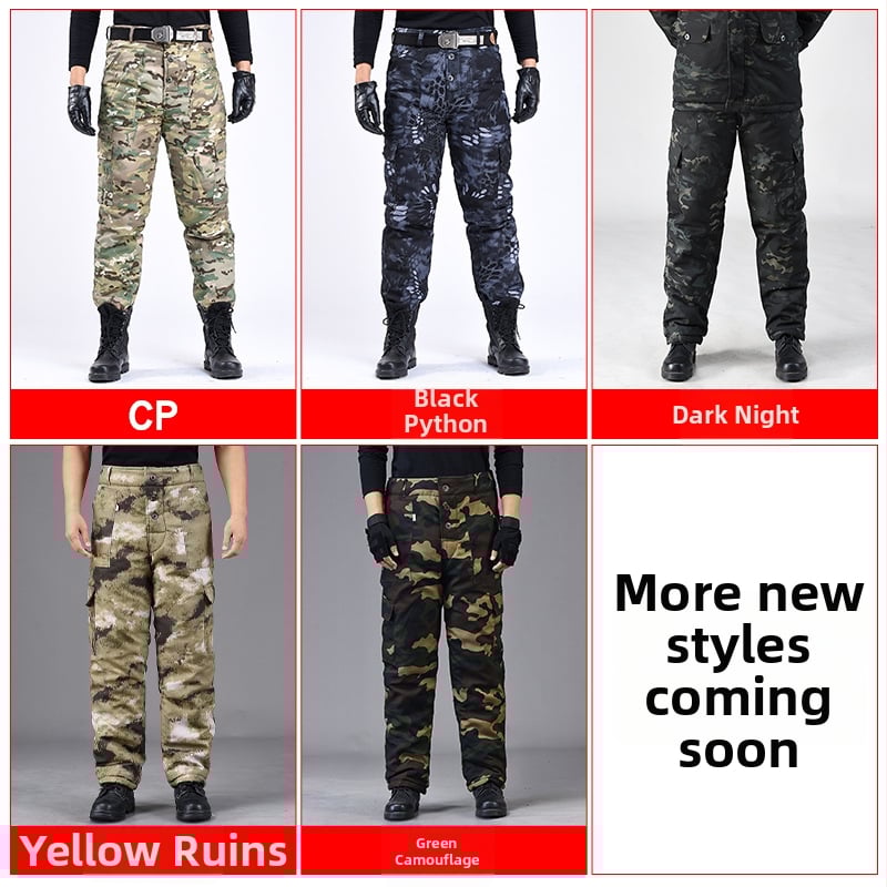 Muške zimske pamučne hlače s kamuflažom, ravni kroj, visok struk, punjenje od svile i pamuka