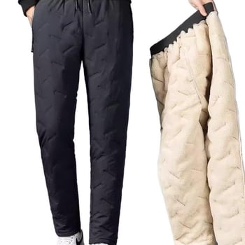 Muške ravne hlače od pamuka s podstavom fleece-a od jagnjeće vune, trostruko debela za jesen-zimu, srednji obim struka