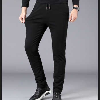 Muške zimske hlače od svile-pamuka s fleec podstavom, visok pas, ravni kroj, četiri sloja topline