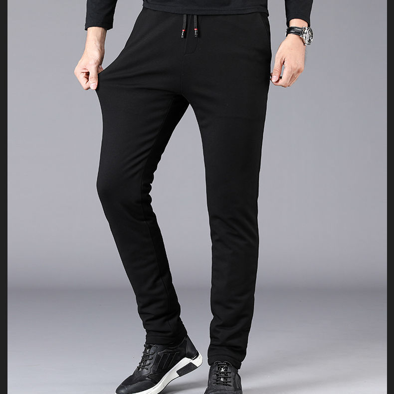 Muške zimske hlače od svile-pamuka s fleec podstavom, visok pas, ravni kroj, četiri sloja topline