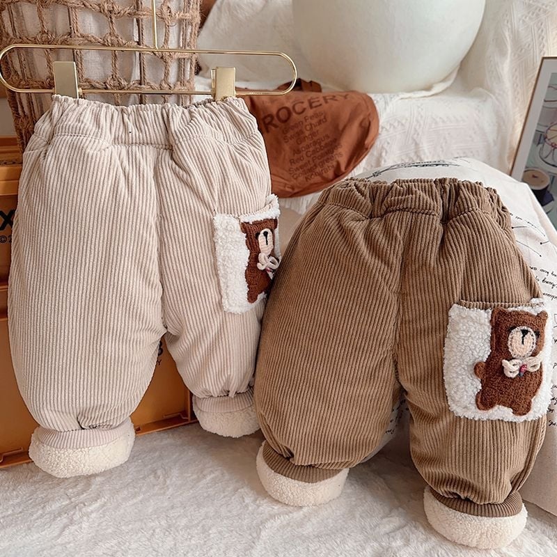 Dječje tople hlače, jednobojni uzorak, debeli, punilo od svile i pamuka, vanjski dio od umjetne kože, podstava od poliestera