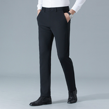 Επαγγελματικά ίσια παντελόνια για business casual, χωρίς σιδέρωμα, ανθεκτικά στις ζάρες, υψηλή ελαστικότητα, μεσαία μέση, φερμουάρ, πολλαπλές τσέπες