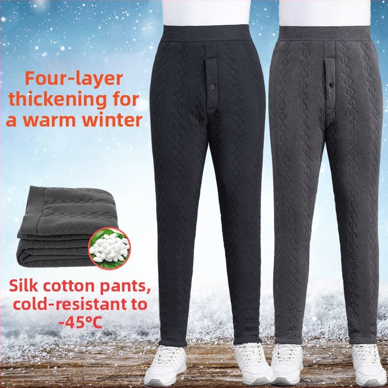 Мъжки термални панталони с подплата от флис, трислойна основа, висока талия, слим-фит