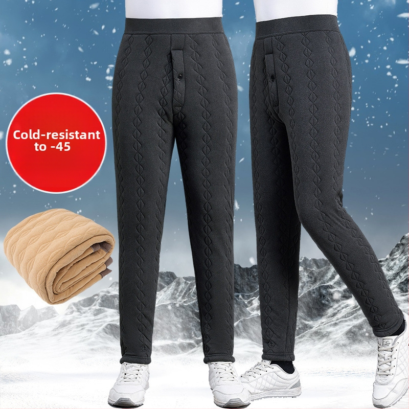 Мъжки термални панталони с подплата от флис, трислойна основа, висока талия, слим-фит