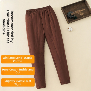 Vyrinės žieminės kelnės iš 100% medvilnės, storesnės, laisvas kirpimas, vidutinio juosmens, medvilninis pamušalas