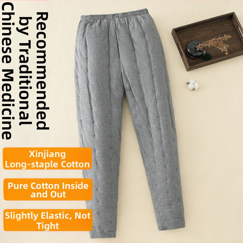 Vyrinės žieminės kelnės iš 100% medvilnės, storesnės, laisvas kirpimas, vidutinio juosmens, medvilninis pamušalas