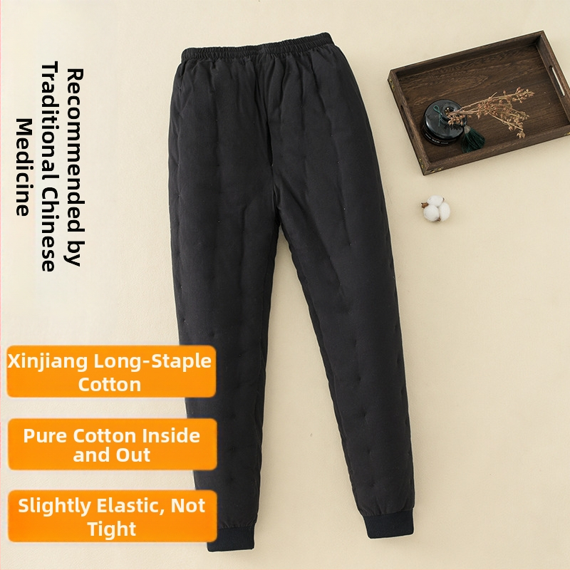 Vyrinės žieminės kelnės iš 100% medvilnės, storesnės, laisvas kirpimas, vidutinio juosmens, medvilninis pamušalas