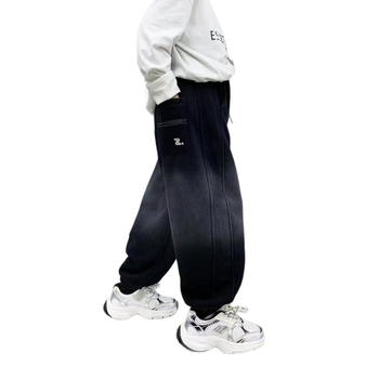 Berniukų treninginės kelnytės Fengju su fliso pamušalu, aukštas juosmuo, tiesus kirpimas, gradientinis Z raidės dizainas, medvilnės pamušalas, žiemai