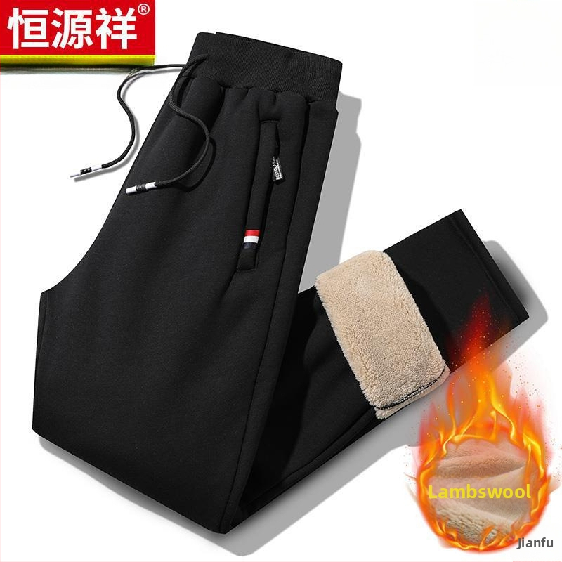 Vyrinės medvilninės sportinės kelnes su fliso pamušalu, storos žiemai, tiesus kirpimas, vidutinio juosmens