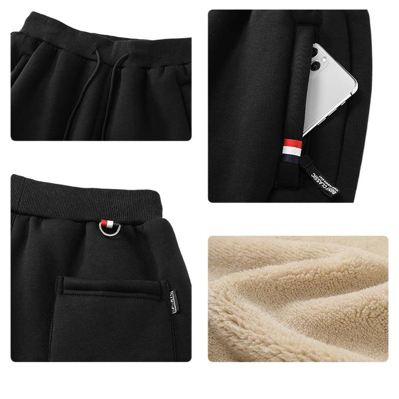 Vyrinės medvilninės sportinės kelnes su fliso pamušalu, storos žiemai, tiesus kirpimas, vidutinio juosmens