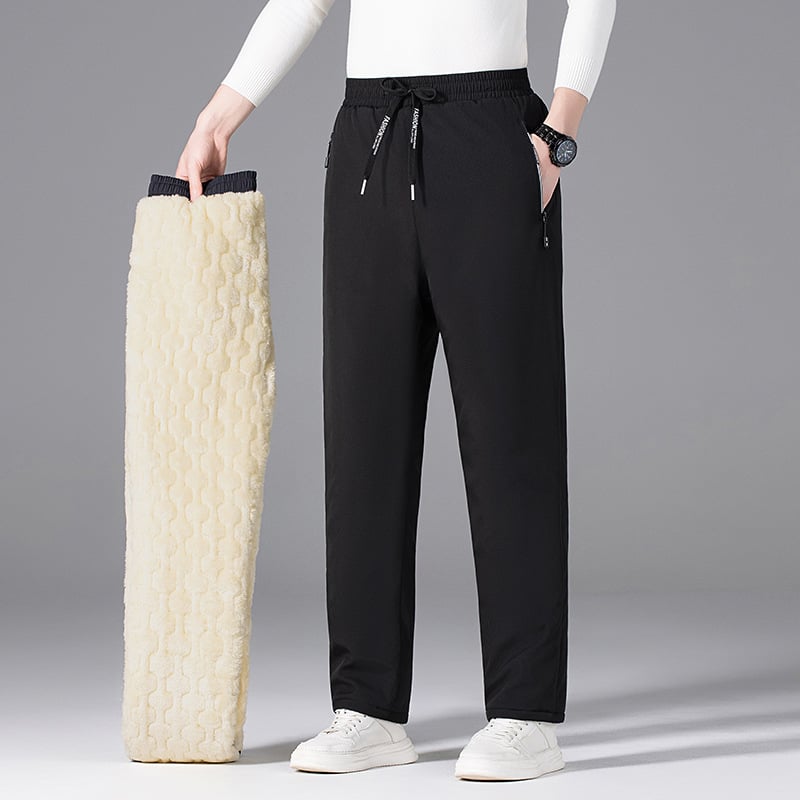 Férfi téli sportnadrág fleece-béléssel, egyenes szabású, középmagas derék, poliészter anyag, töltés selyem-pamut.