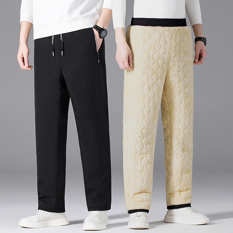 Férfi téli sportnadrág fleece-béléssel, egyenes szabású, középmagas derék, poliészter anyag, töltés selyem-pamut.