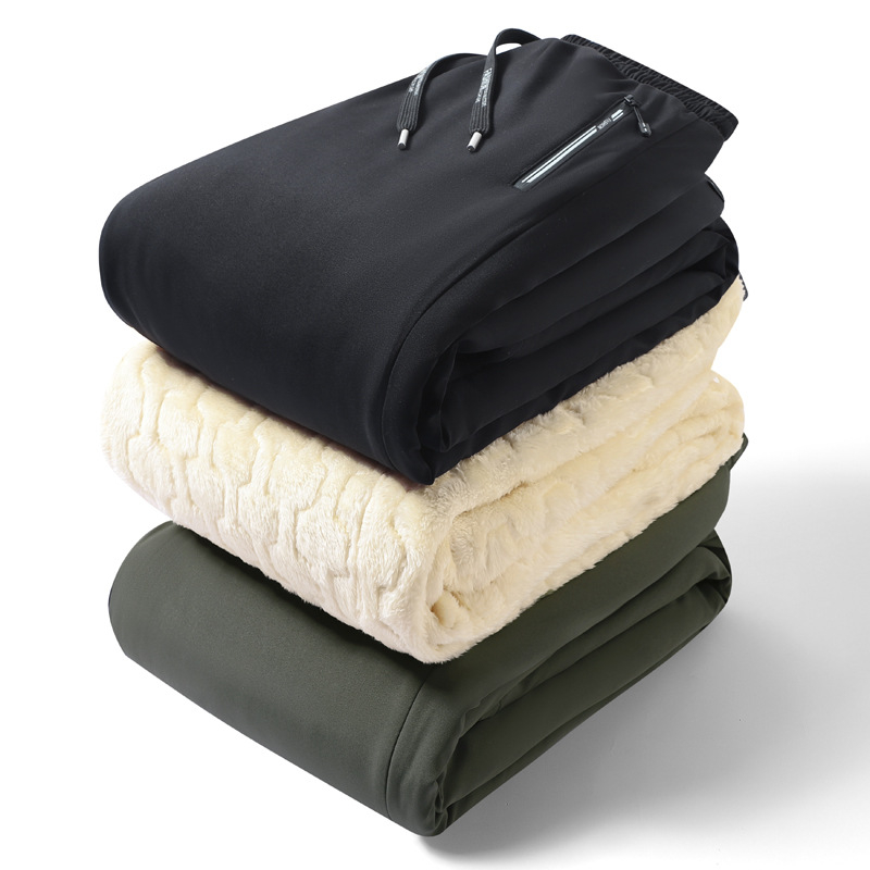 Férfi téli sportnadrág fleece-béléssel, egyenes szabású, középmagas derék, poliészter anyag, töltés selyem-pamut.